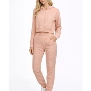 Roma Concept Embossed Hoodie + Jogger Set Blush Pink Size L